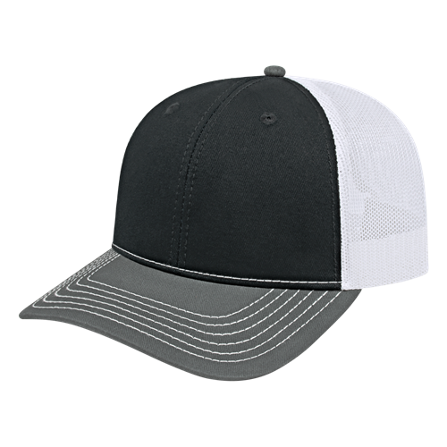 TRUCKER MESH BACK CAP ADULT BLACK/CHARCOAL/WHITE