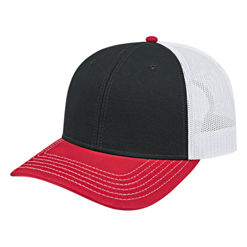 TRUCKER MESH BACK CAP ADULT BLACK/RED/WHITE