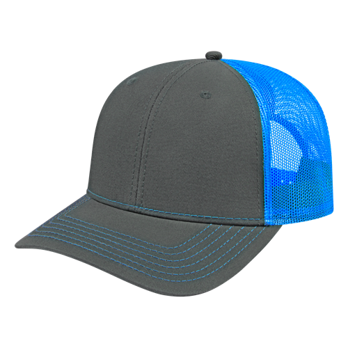 TRUCKER MESH BACK CAP ADULT CHARCOAL/NEON BLUE