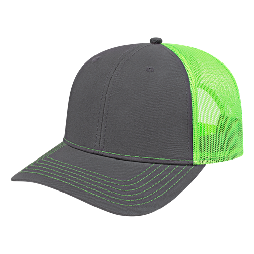 TRUCKER MESH BACK CAP ADULT CHARCOAL/NEON GREEN