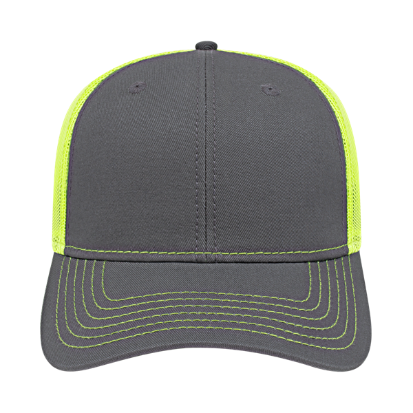 TRUCKER MESH BACK CAP ADULT CHARCOAL/NEON YELLOW