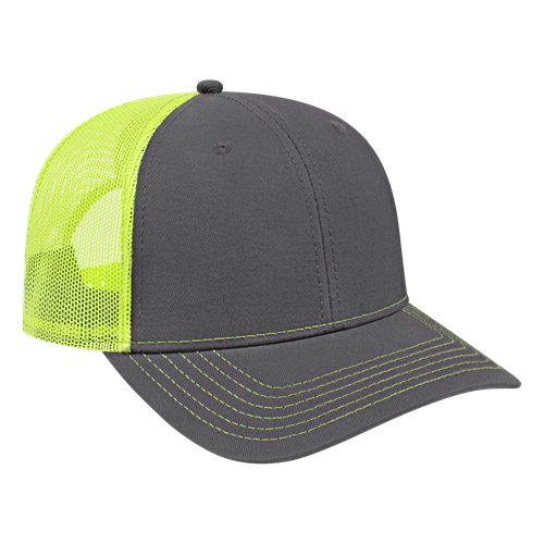 TRUCKER MESH BACK CAP ADULT CHARCOAL/NEON YELLOW