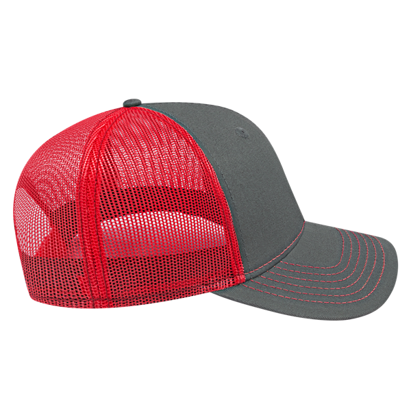 TRUCKER MESH BACK CAP ADULT CHARCOAL/RED