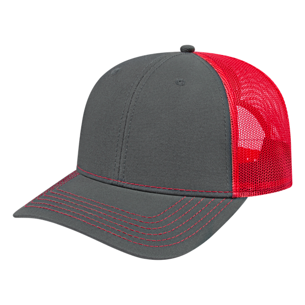 TRUCKER MESH BACK CAP ADULT CHARCOAL/RED