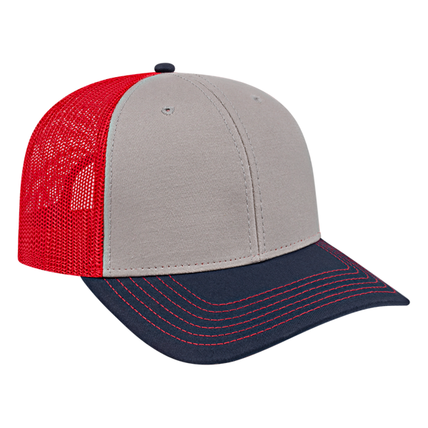 TRUCKER MESH BACK CAP ADULT GRAY/NAVY/RED