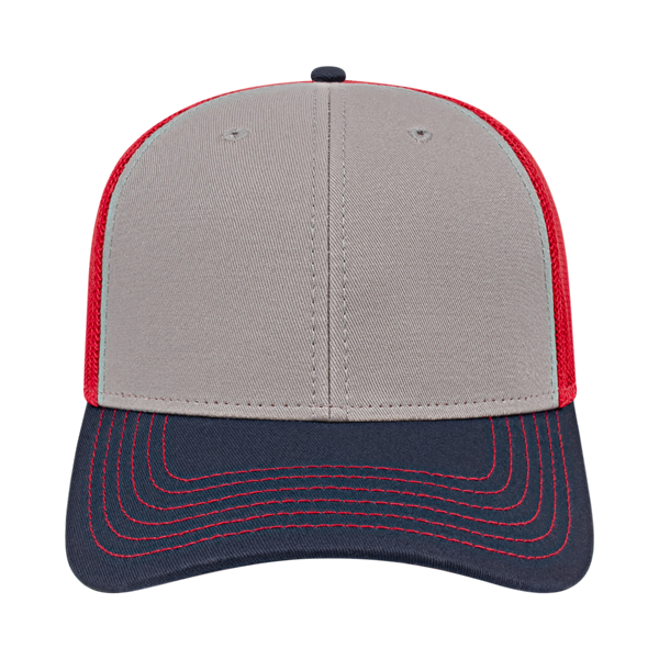 TRUCKER MESH BACK CAP ADULT GRAY/NAVY/RED