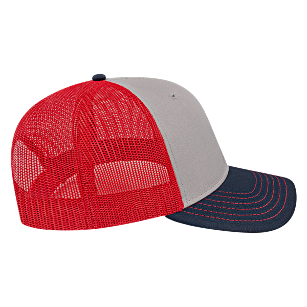 TRUCKER MESH BACK CAP ADULT GRAY/NAVY/RED