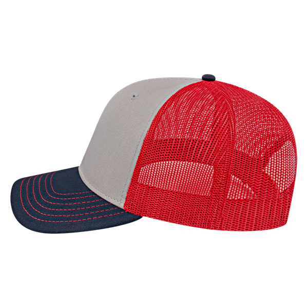 TRUCKER MESH BACK CAP ADULT GRAY/NAVY/RED