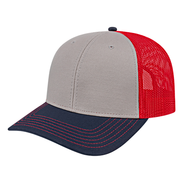 TRUCKER MESH BACK CAP ADULT GRAY/NAVY/RED