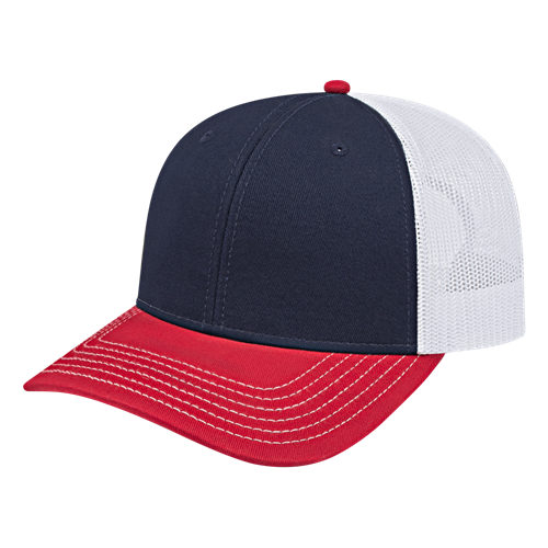 TRUCKER MESH BACK CAP ADULT NAVY/RED/WHITE