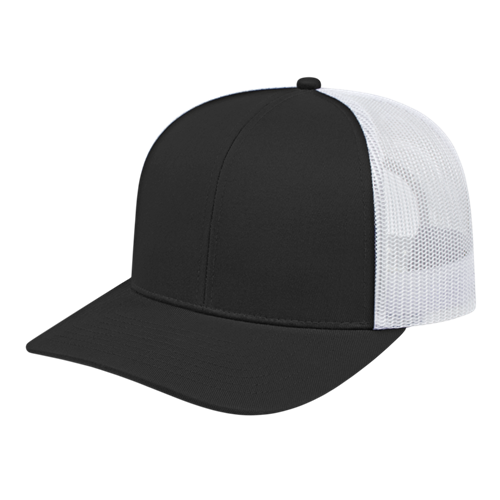 POLY/COTTON TRUCKER MESH BACK CAP ADULT BLACK/WHITE