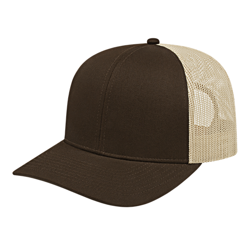 POLY/COTTON TRUCKER MESH BACK CAP ADULT BROWN KHAKI