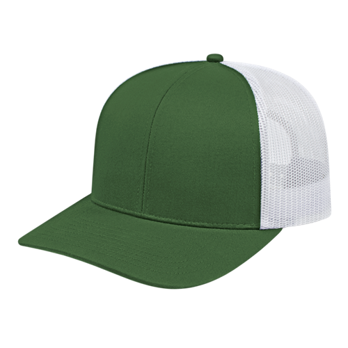 POLY/COTTON TRUCKER MESH BACK CAP ADULT DARK GREEN/WHITE