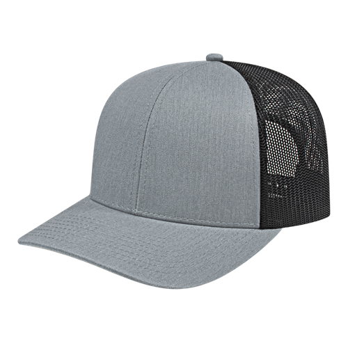 POLY/COTTON TRUCKER MESH BACK CAP ADULT HEATHER/BLACK