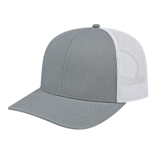 POLY/COTTON TRUCKER MESH BACK CAP ADULT HEATHER/WHITE