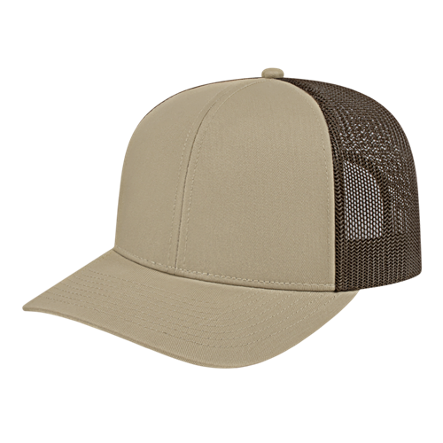 POLY/COTTON TRUCKER MESH BACK CAP ADULT KHAKI BROWN