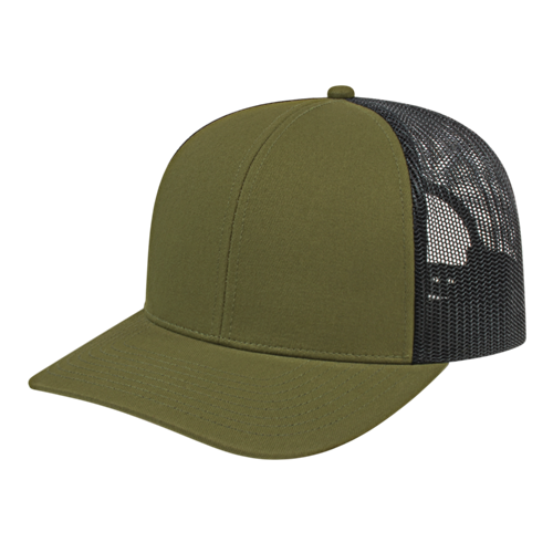 POLY/COTTON TRUCKER MESH BACK CAP ADULT LODEN/BLACK