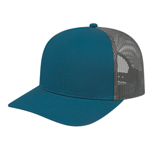 POLY/COTTON TRUCKER MESH BACK CAP ADULT MARINE BLUE/CHARCOAL