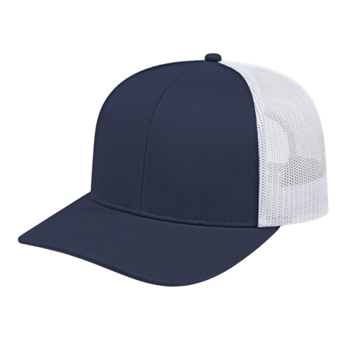 POLY/COTTON TRUCKER MESH BACK CAP ADULT NAVY/WHITE