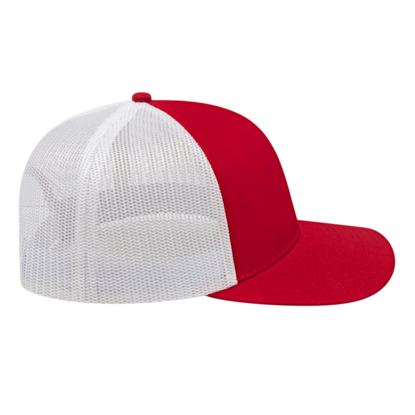 POLY/COTTON TRUCKER MESH BACK CAP ADULT RED/WHITE