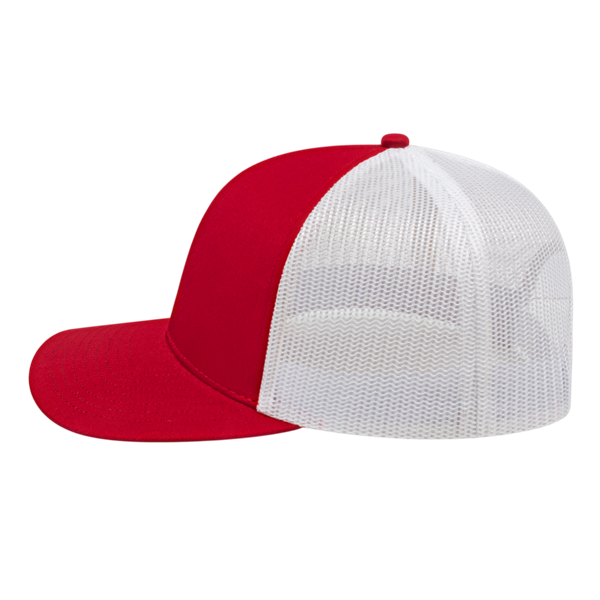 POLY/COTTON TRUCKER MESH BACK CAP ADULT RED/WHITE