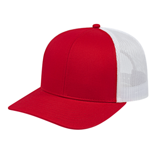 POLY/COTTON TRUCKER MESH BACK CAP ADULT RED/WHITE