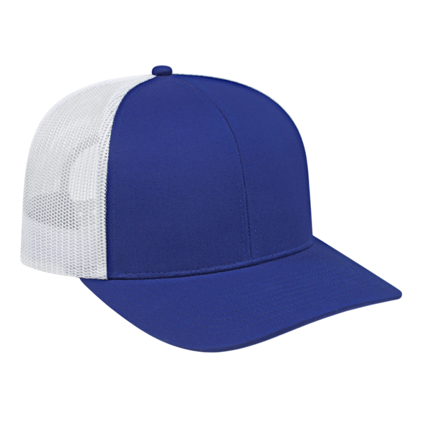 POLY/COTTON TRUCKER MESH BACK CAP ADULT ROYAL/WHITE