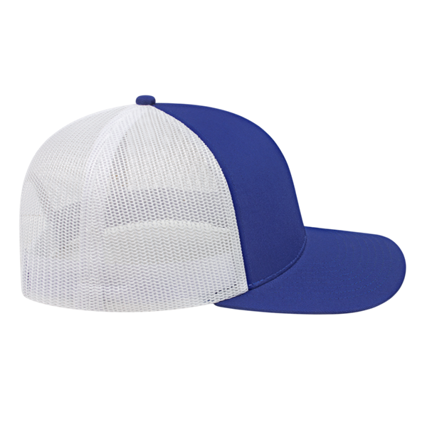 POLY/COTTON TRUCKER MESH BACK CAP ADULT ROYAL/WHITE