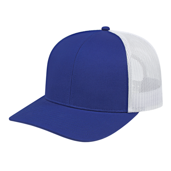 POLY/COTTON TRUCKER MESH BACK CAP ADULT ROYAL/WHITE