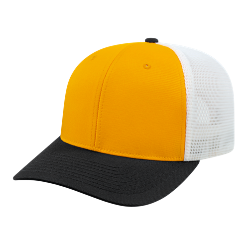 FLEXFIT 110® PREMIUM TRUCKER MESH BACK CAP ADULT ATHLETIC GOLD/BLACK/WHITE