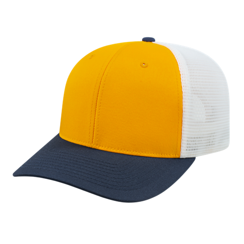 FLEXFIT 110® PREMIUM TRUCKER MESH BACK CAP ADULT ATHLETIC GOLD/NAVY/WHITE