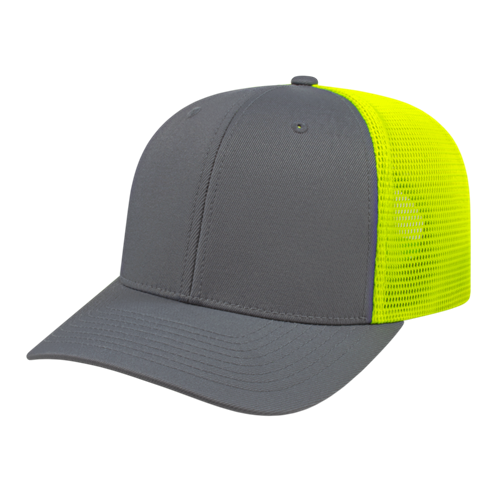 FLEXFIT 110® PREMIUM TRUCKER MESH BACK CAP ADULT GRAPHITE/NEON YELLOW