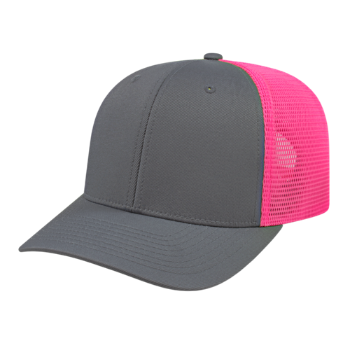 FLEXFIT 110® PREMIUM TRUCKER MESH BACK CAP ADULT GRAPHITE/PINK