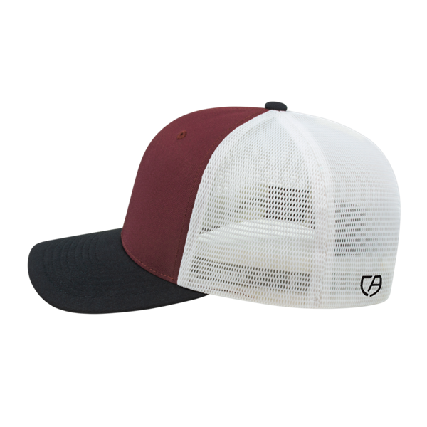 FLEXFIT 110® PREMIUM TRUCKER MESH BACK CAP ADULT MAROON/BLACK/WHITE