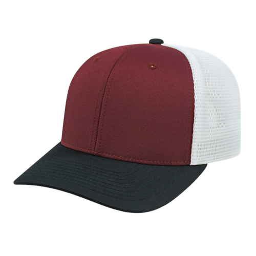 FLEXFIT 110® PREMIUM TRUCKER MESH BACK CAP ADULT MAROON/BLACK/WHITE