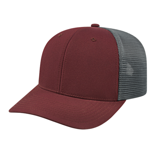 FLEXFIT 110® PREMIUM TRUCKER MESH BACK CAP ADULT MAROON/GRAPHITE