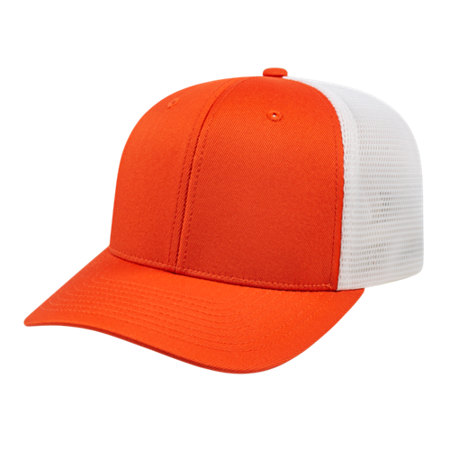 FLEXFIT 110® PREMIUM TRUCKER MESH BACK CAP ADULT ORANGE/WHITE