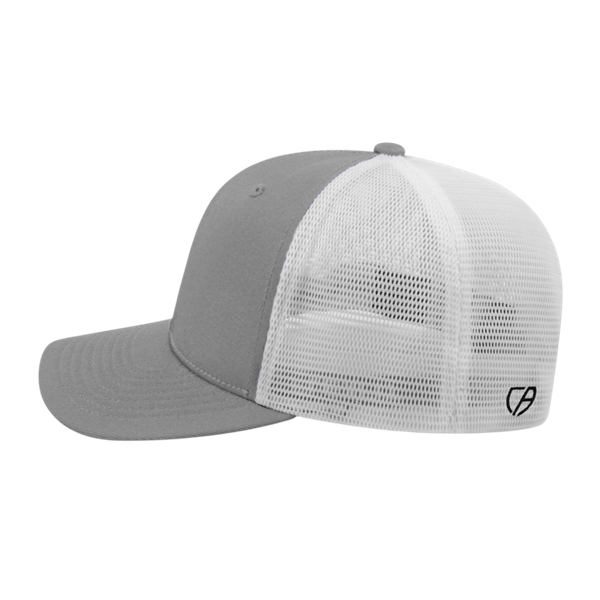 FLEXFIT 110® PREMIUM TRUCKER MESH BACK CAP ADULT SILVER/WHITE