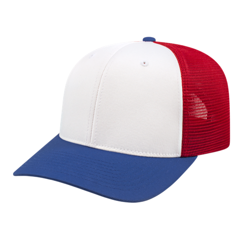 FLEXFIT 110® PREMIUM TRUCKER MESH BACK CAP ADULT WHITE/ROYAL/RED