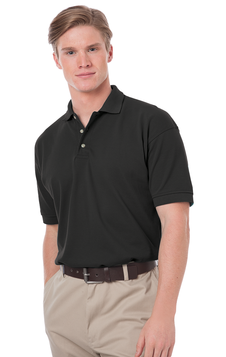 MENS SHORT SLEEVE 100% COTTON PIQUE POLO  -  BLACK 2 EXTRA LARGE SOLID-