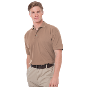 MENS SHORT SLEEVE 100% COTTON PIQUE POLO  -  TAN 2 EXTRA LARGE SOLID