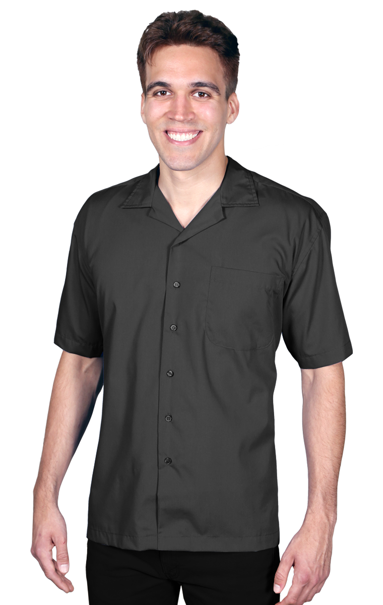 MENS SHORT SLEEVE SOLID CAMPSHIRT 65/35 POLY/ COTTON  -  BLACK 2 EXTRA LARGE SOLID-