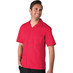 MENS SHORT SLEEVE SOLID CAMPSHIRT 65/35 POLY/ COTTON  -  RED 2 EXTRA LARGE SOLID