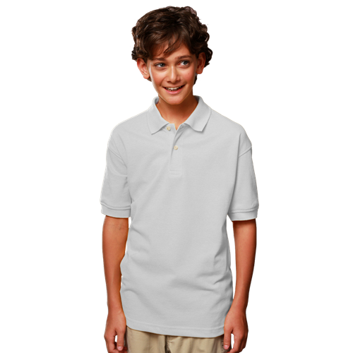 YOUTH SHORT SLEEVE SUPERBLEND PIQUE  -  WHITE LARGE SOLID