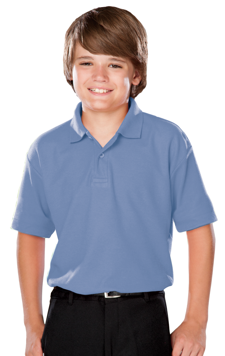 YOUTH VALUE MOISTURE WICKING S/S POLO  -  LIGHT BLUE LARGE SOLID-