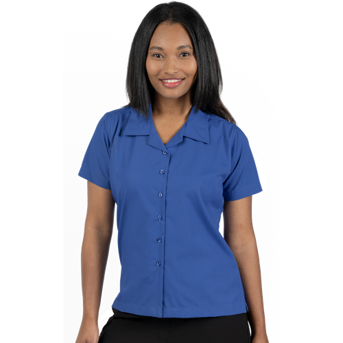 LADIES SHORT SLEEVE SOLID CAMPSHIRT 65/35 POLY/ COTTON  -  FRENCH BLUE 2 EXTRA LARGE SOLID