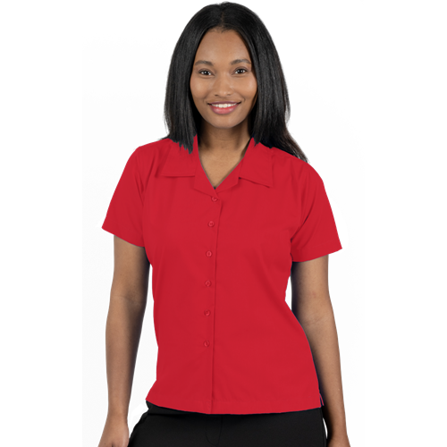 LADIES SHORT SLEEVE SOLID CAMPSHIRT 65/35 POLY/ COTTON  -  RED 2 EXTRA LARGE SOLID