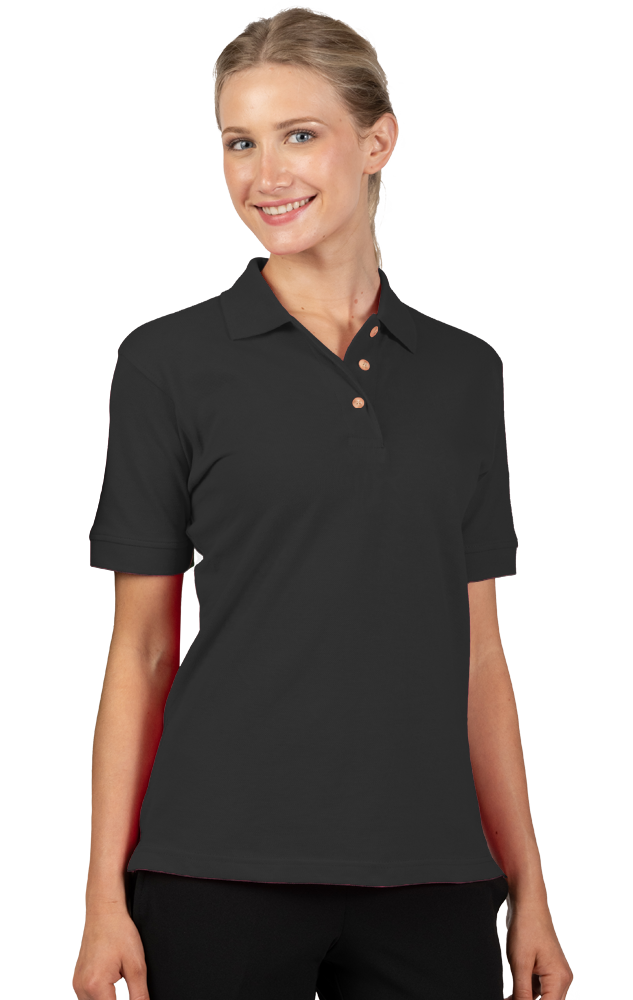 LADIES SHORT SLEEVE 100% COTTON PIQUE POLO  -  BLACK 2 EXTRA LARGE SOLID-Blue Generation