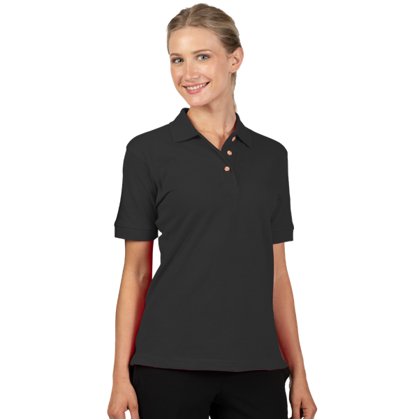 LADIES SHORT SLEEVE 100% COTTON PIQUE POLO  -  BLACK 3 EXTRA LARGE SOLID