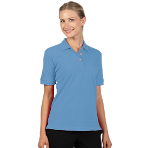 LADIES SHORT SLEEVE 100% COTTON PIQUE POLO  -  LIGHT BLUE 2 EXTRA LARGE SOLID